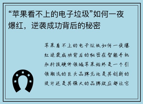 “苹果看不上的电子垃圾”如何一夜爆红，逆袭成功背后的秘密