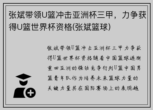张斌带领U篮冲击亚洲杯三甲，力争获得U篮世界杯资格(张斌篮球)