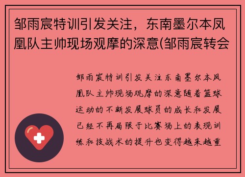 邹雨宸特训引发关注，东南墨尔本凤凰队主帅现场观摩的深意(邹雨宸转会首钢)